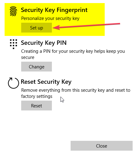 Managing FIDO2 Keys using Windows Control Panel